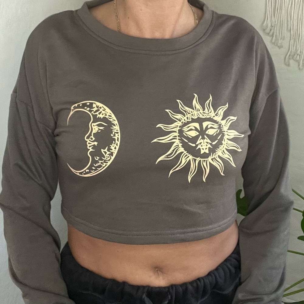 Wild Fable Gray Graphic Crop Hoodie